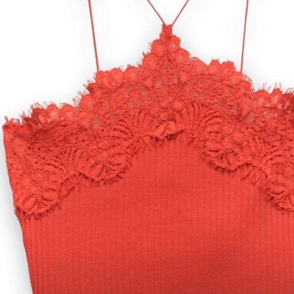 Zara Intense Red Lace Ribbed Halter Crop Top US Small - Picture 4 of 5
